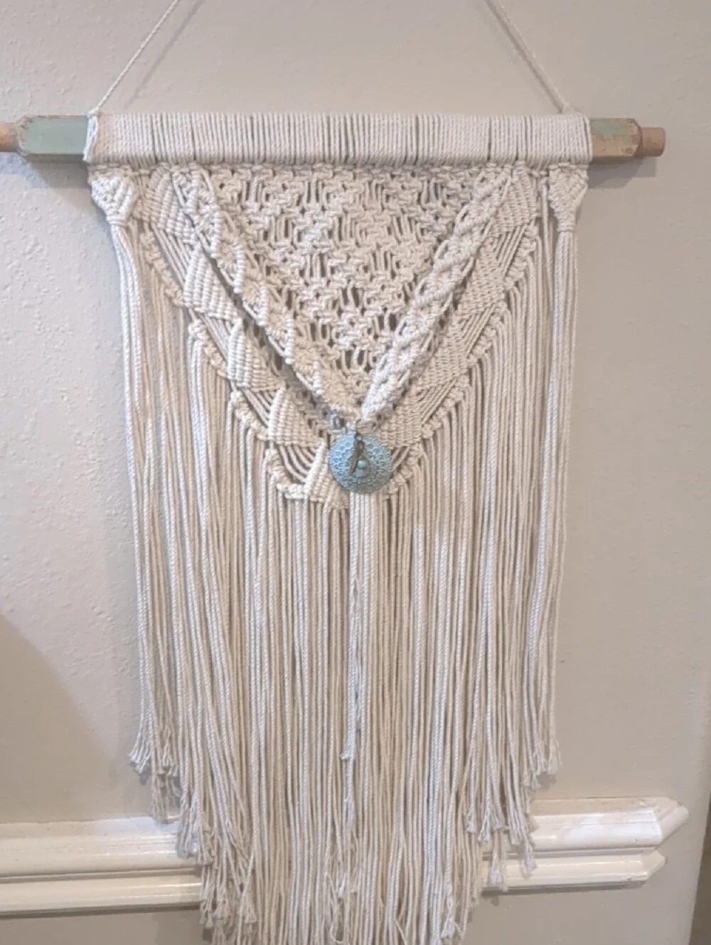 Handmade Cream Macramé Wall Hanging with Decorative Medallion